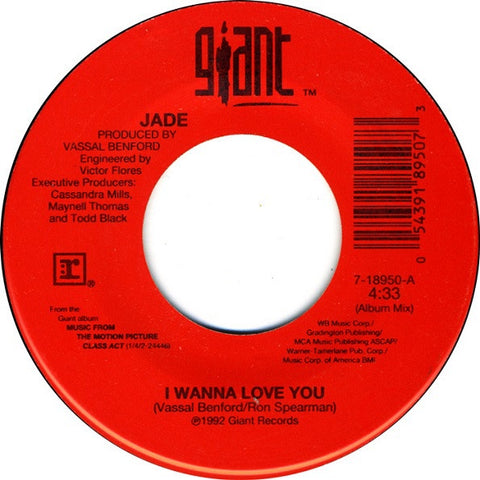 Jade ‎– I Wanna Love You - VG+ 7" Single Used 45rpm 1992 Giant USA - RnB/Swing