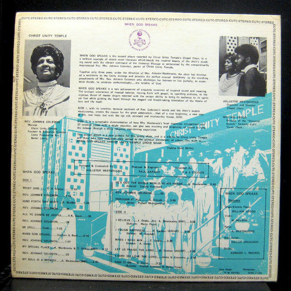 The Christ Unity Temple Choir - When God Speaks - VG+ LP Record 1960s Private USA Vinyl - Chicago Gospel / Soul - Shuga Records