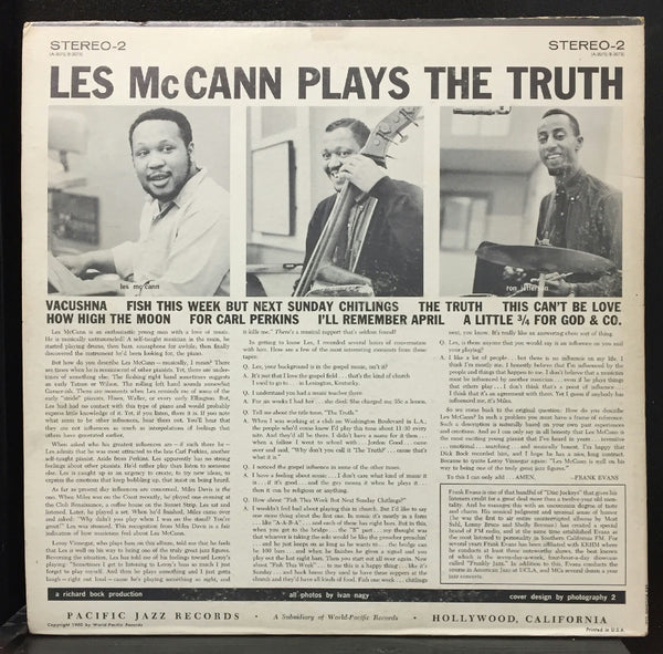 Les McCann Ltd. – The Truth - Mint- LP Record 1960 Pacific Jazz USA Green Vinyl - Jazz / Hard Bop
