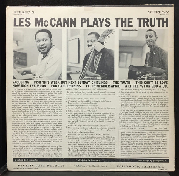Les McCann Ltd. – The Truth - Mint- LP Record 1960 Pacific Jazz USA Green Vinyl - Jazz / Hard Bop - Shuga Records