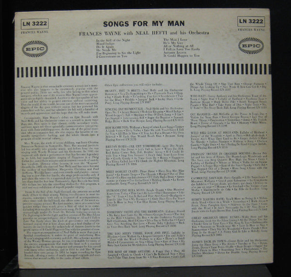 Frances Wayne - Songs for My Man LP VG+ LN 3222 Mono 1st Epic 1956 Vinyl Record - Shuga Records