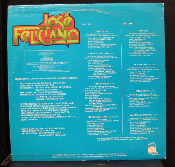 Jos Feliciano - Angela - New LP Record 1976 Private Stock USA Original Vinyl - Pop Rock - Shuga Records