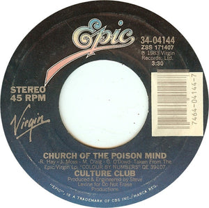 Culture Club - Church Of The Poison Mind / Mystery Boy - VG+ 7" Single 45RPM 1983 Epic USA - Pop / Synth-Pop