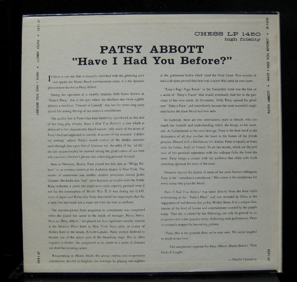 Patsy Abbott - Have I Had You Before - VG+ LP Record 1961 Chess Vinyl - Comedy - Shuga Records