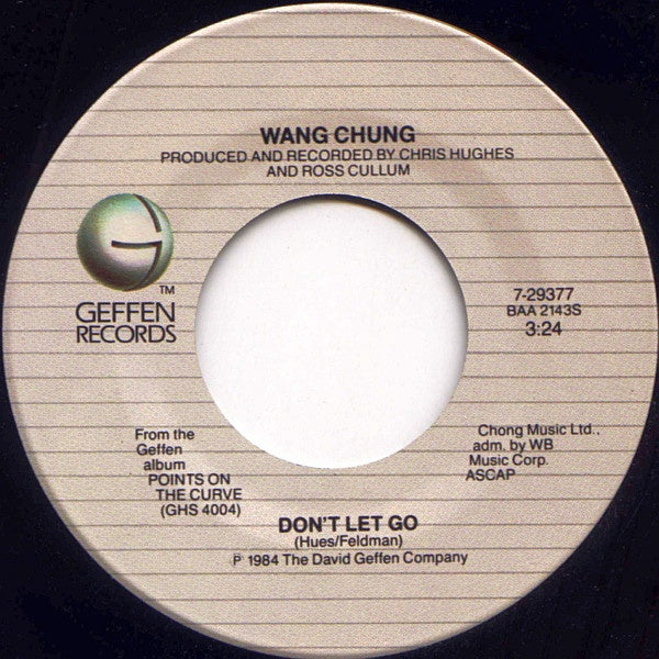 Wang Chung ‎– Don't Let Go - VG+ 45rpm 1984 USA - Synth-Pop