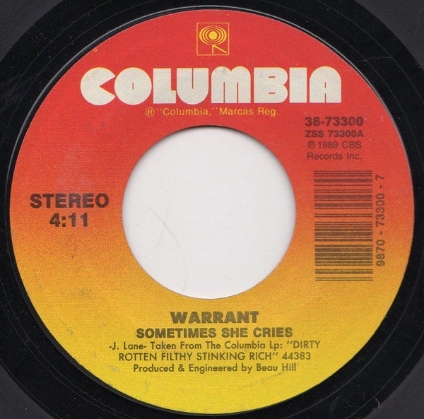 Warrant ‎– Sometimes She Cries / 32 Pennies - VG+ 45rpm 1989 USA - Rock / Hard Rock - Shuga Records