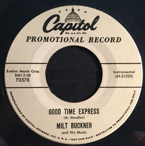 Milt Buckner And His Music ‎– Good Time Express / Night Mist VG 7" Single 45rpm 1956 Capitol Promo USA - Jazz