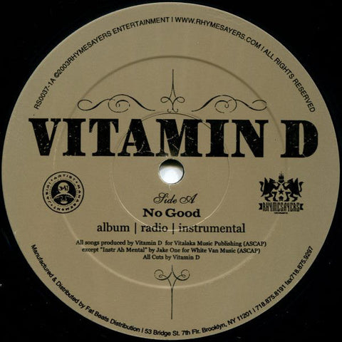 Vitamin D ‎– No Good VG+ - 12" Single 2003 Rhymesayers USA - Hip Hop