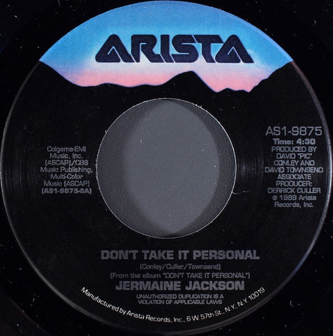 Jermaine Jackson ‎– Don't Take It Personal MINT- 7" Single 45rpm 1989 Arista Promo USA - R&B