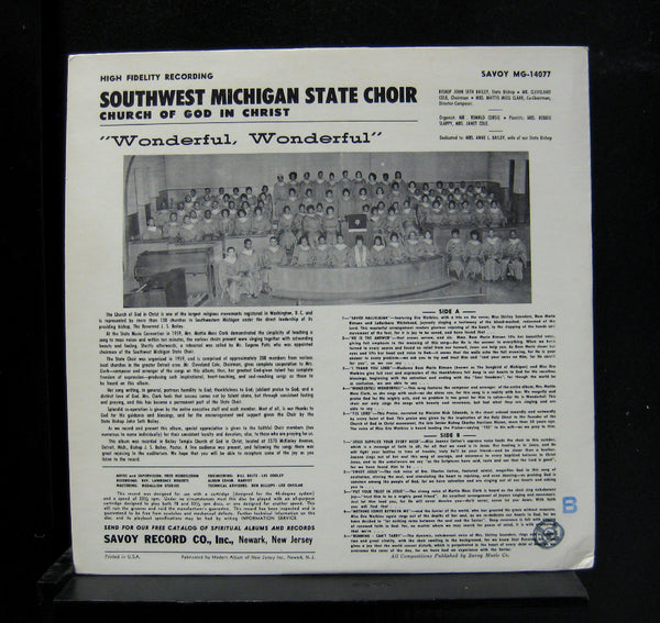 The Southwest Michigan State Choir Of The Church Of God In Christ - Wonderful, Wonderful - VG+ LP Record 1964 Savoy USA Vinyl - Gospel - Shuga Records