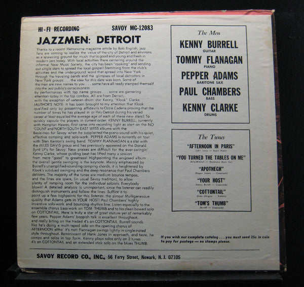 Kenny Burrell, Tommy Flanagan, Pepper Adams, Paul Chambers, Kenny Clarke - Jazzmen: Detroit - VG LP Record 1956 Savoy USA Mono Vinyl - Jazz / Bop / Cool - Shuga Records