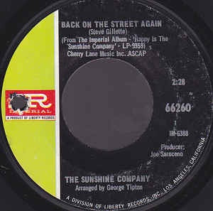 The Sunshine Company ‎– Back On The Street Again /  A Year Of Jaine Time VG+ - 7" Single 45RPM 1968 Imperial USA - Rock/Pop - Shuga Records