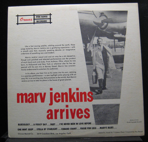 The Marvin Jenkins Trio - Marv Jenkins Arrives - Mint- LP Record 1960 Orovox USA Mono Original Vinyl - Jazz - Shuga Records
