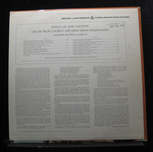 The De Paur Chorus - Songs Of New Nations - VG+ LP Record 1964 Mercury Living Presence White Label Promo Vinyl - Classical / African - Shuga Records