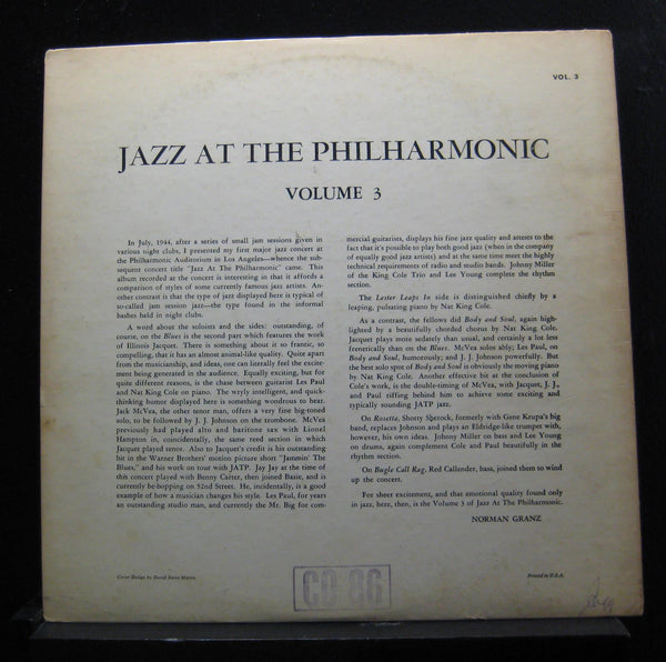 Jazz At The Philharmonic - Norman Granz' Jazz At The Philharmonic Vol. 3 (1955) - VG+ LP Record 1957 Verve USA Mono Vinyl & David Stone Martin Cover Art - Jazz - Shuga Records