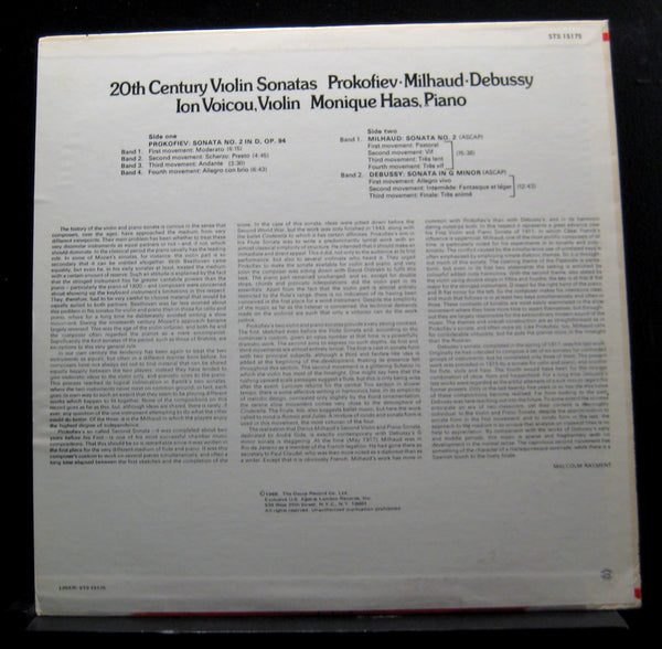 Milhaud, Voicou And Monique Haas - Violin Sonatas LP Mint- STS15175 UK Record - Shuga Records
