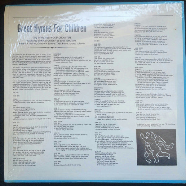 Westwood Lutheran Church - Great Hymns For Children LP Mint- S80 558 3074S - Shuga Records
