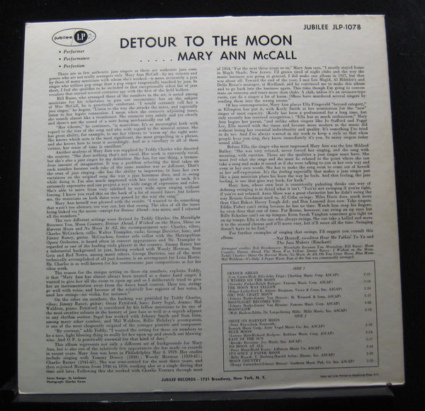 Mary Ann McCall - Detour To The Moon - VG+ LP Record 1958 Jubilee USA Mono Original Vinyl - Jazz Vocal - Shuga Records