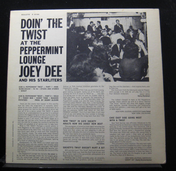 Joey Dee And His Starliters – Doin' The Twist At The Peppermint Lounge - VG+ LP Record 1961 Roulette USA Mono Vinyl - Rock & Roll / Twist - Shuga Records