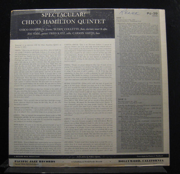 The Chico Hamilton Quintet - Spectacular (1955) - VG+ LP Record 1962 Pacific Jazz USA Mono Vinyl - Jazz / Bop - Shuga Records