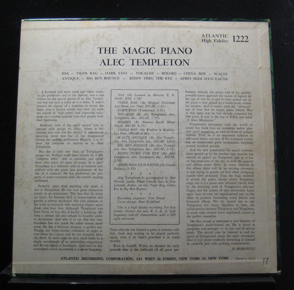 Alec Templeton - The Magic Piano LP VG+ 1222 Mono 1956 Black Lbl Vinyl Record - Shuga Records
