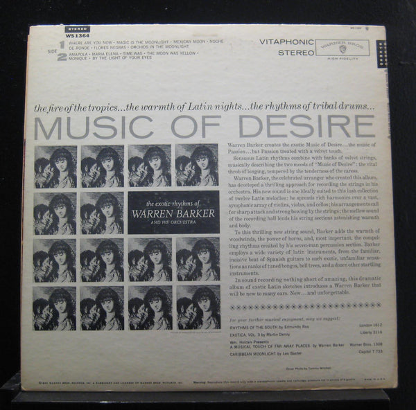 The Exotic Rhythms Of Warren Barker - Music Of Desire - VG+ LP Record 1960 Warner USA Original Vinyl - Jazz / Latin / Exotica / Space-Age - Shuga Records