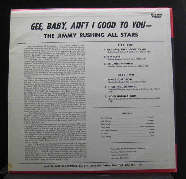 The Jimmy Rushing All Stars - Gee Baby Ain't I Good To You - Mint- LP Record 1969 Master Jazz Vinyl - Swing Jazz - Shuga Records