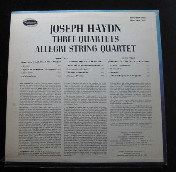 Allegri String Quartet - Haydn String Quartets LP VG+ WST-17111 Vinyl Record - Shuga Records