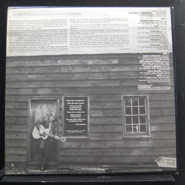 John Denver - Take Me To Tomorrow LP VG+ LSP-4278 RCA Victor Vinyl Record - Shuga Records
