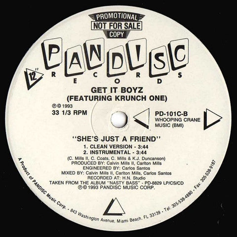 Get It Boyz ‎– Let Me See U Pop It / She's Just A Friend - Mint- 12" Single Promo 1993 USA - BASS