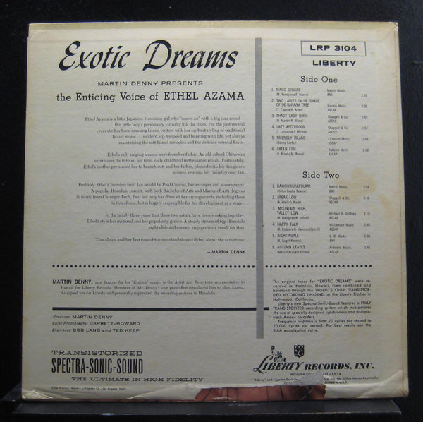 Ethel Azama - Exotic Dreams  Martin Denny Presents LP VG+ LRP 3104 1st Mono - Shuga Records