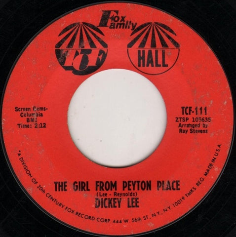 Dickey Lee ‎– The Girl From Peyton Place / A Girl I Used To Know - VG+ 7" Single 45rpm 1965 Fox Family USA - Country