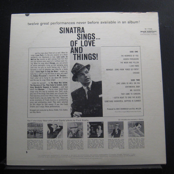 Frank Sinatra - Sinatra Sings Of Love And Things LP VG+ W-1729 Mono Vinyl Record - Shuga Records