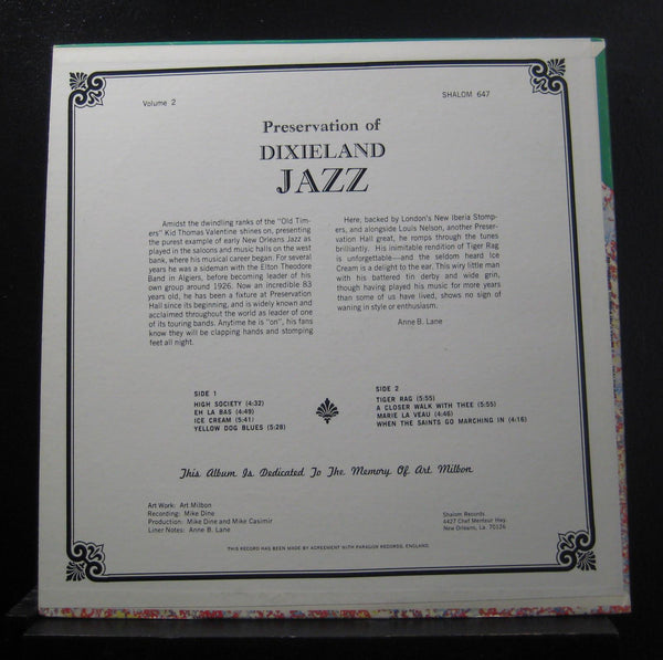 Kid Thomas With Louis Nelson - Dixieland Jazz Vol 2 LP Mint- Shalom 647 Record - Shuga Records