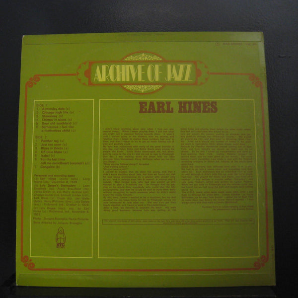 Earl Hines - Archive Of Jazz - Mint- LP Record 1972 BYG France Vinyl - Jazz - Shuga Records