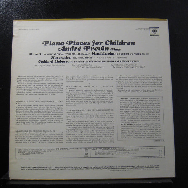 Andre Previn - Piano Pieces For Children LP VG+ ML 5986 Mono 2i Vinyl Record - Shuga Records