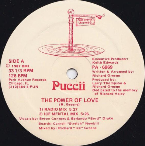 Puccii - The Power Of Love - VG+ 12" Single 1987 Park Avenue USA - Chicago House