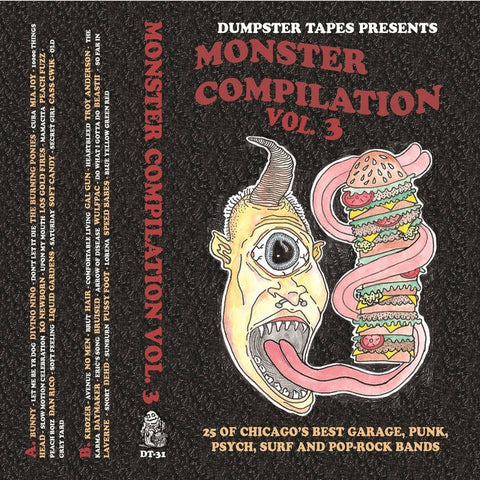 Various ‎– Monster Compilation Vol. 3 - New Cassette 2017 Dumpster Tapes Compilation Red Tape (Handnumbered to 250) with Download - Chicago, IL Garage Punk / Psych / Surf