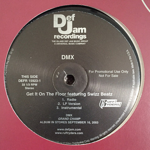 DMX - Get It On The Floor VG+ - 12" Single 2003 Def Jam USA - Hip Hop