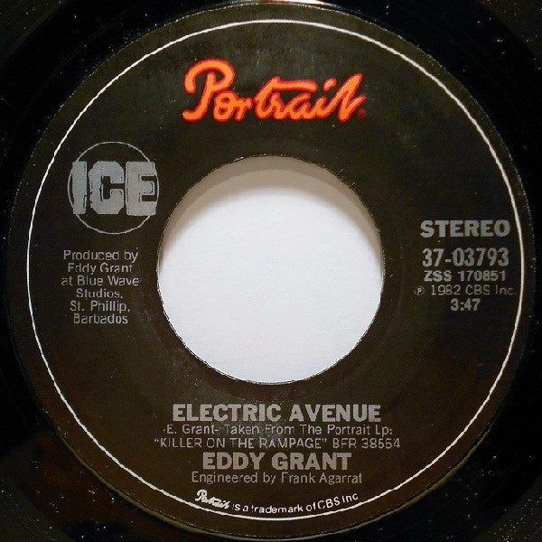 Eddy Grant ‎- Electric Avenue - VG+ 7" Single 45 Record 1982 USA - Synth-Pop / Reggae-Pop - Shuga Records