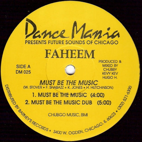 Faheem ‎– Must Be The Music - VG+ 12" Single Record 1989 Dance Mania USA Vinyl - Chicago House