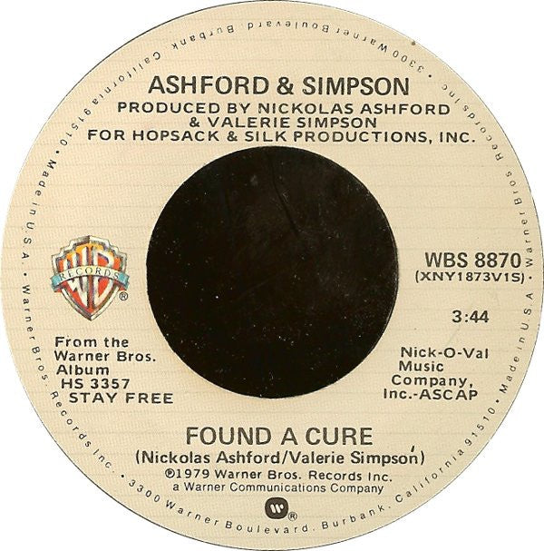 Ashford & Simpson ‎– Found A Cure / You Always Could - VG+ 7" Single 45rpm 1979 Warner Bros. - Soul / Funk / Disco