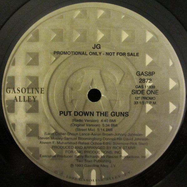 JG - Put The Guns Down - Mint- 12" Single Record 1993 Gasoline Alley USA Vinyl - Hip Hop - Shuga Records