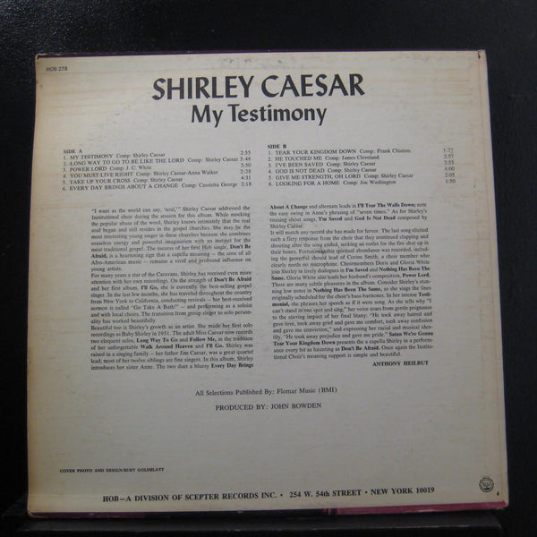 Shirley Caesar - My Testimony LP VG+ HOB 278 1st Mono 1968 Vinyl Record - Shuga Records