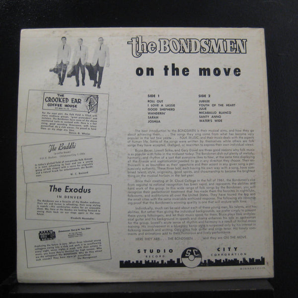 The Bondsmen - On The Move - VG+ LP Record 1963 Studio City USA Private Press Vinyl - Folk / Beat / Rock - Shuga Records