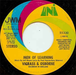 Vigrass & Osborne- Men Of Learning / Forever Autumn- VG+ 7" Single 45RPM- 1972 UNI Records USA- Rock/Pop