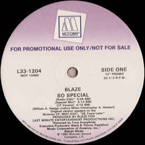 Blaze ‎– So Special - Mint- - 12" Single Record - 1990 USA Motown Vinyl - House