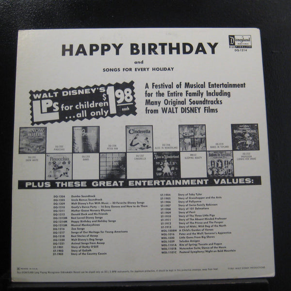 Various - Happy Birthday Songs And Songs For Every Holiday - VG LP Record 1960 Disneyland Walt Disney USA Vinyl - Children's / Holiday - Shuga Records