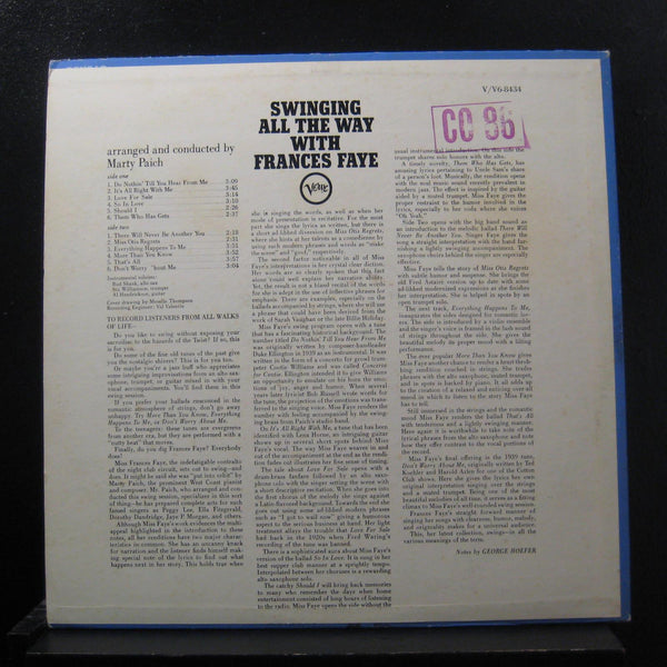 Frances Faye - Swinging All The Way With Frances Faye LP VG V-8434 Vinyl Record - Shuga Records