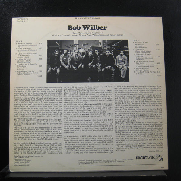 Bob Wilber, Dave McKenna, Pug Horton - Groovin' At The Grunewald - Mint- LP Record 1978 Phontastic Stereo Sweden Vinyl - Jazz / Dixieland - Shuga Records